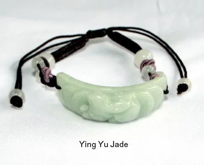 Sale-"Rabbit Brings Luck and Wealth" Burmese Jadeite  and Silk Adjustable Bracelet (BJB61)