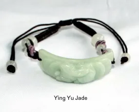 Sale-"Rabbit Brings Luck and Wealth" Burmese Jadeite  and Silk Adjustable Bracelet (BJB61)