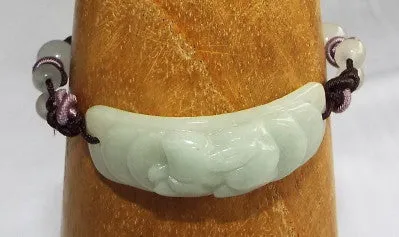 Sale-"Rabbit Brings Luck and Wealth" Burmese Jadeite  and Silk Adjustable Bracelet (BJB61)