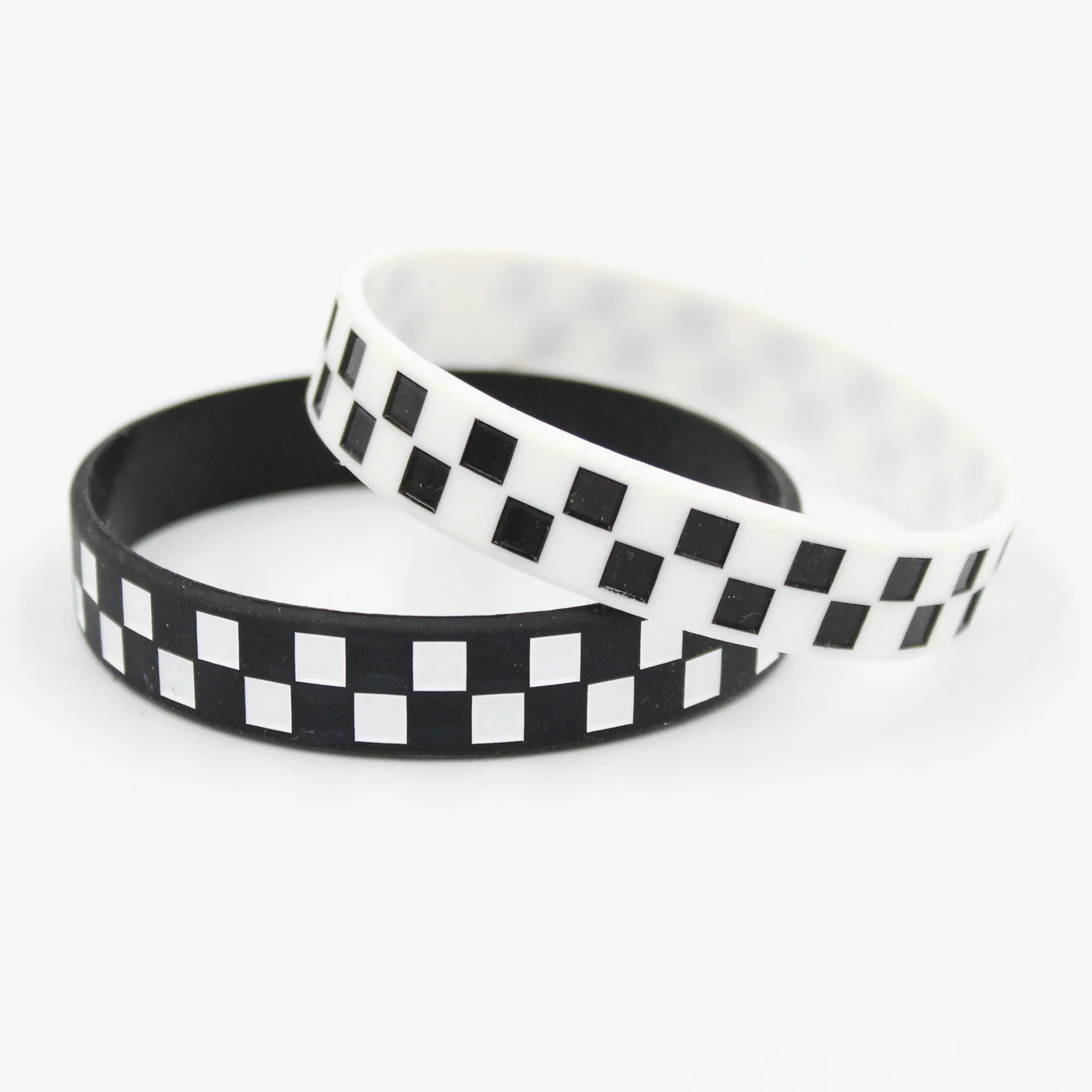 Silicone Couple Bracelet - Black and White Checkerboard Pattern