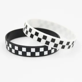 Silicone Couple Bracelet - Black and White Checkerboard Pattern