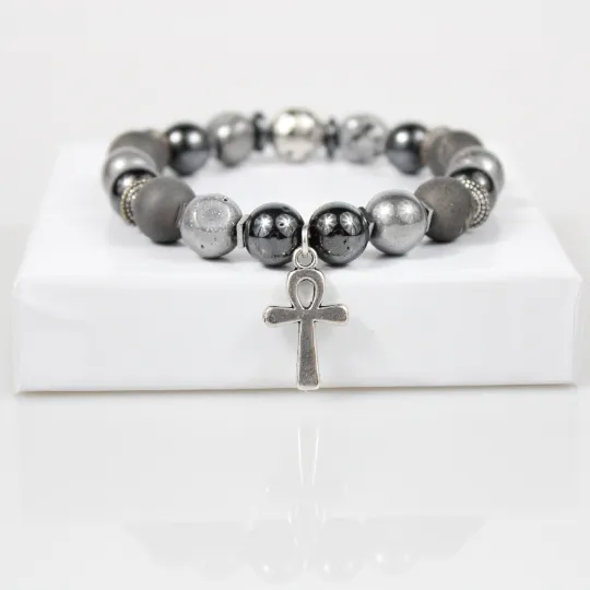 Silver Ankh Bead Bracelet