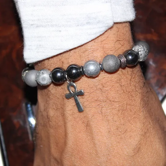 Silver Ankh Bead Bracelet
