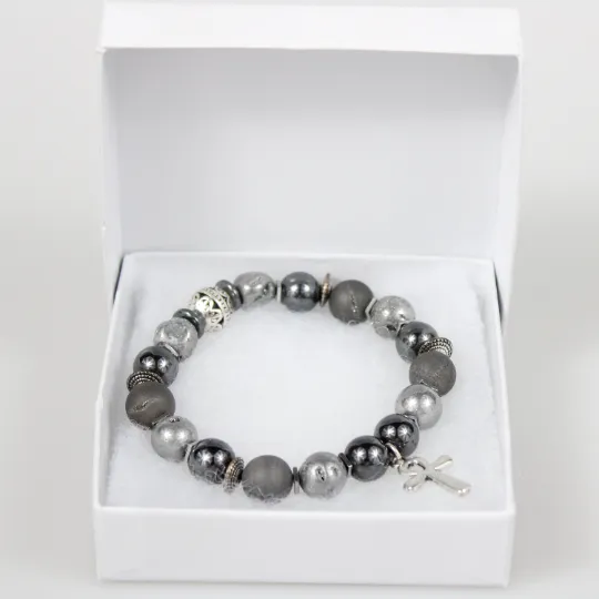 Silver Ankh Bead Bracelet
