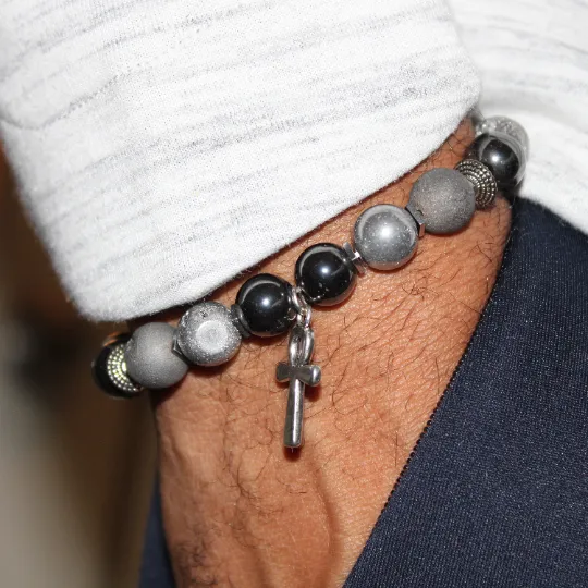 Silver Ankh Bead Bracelet
