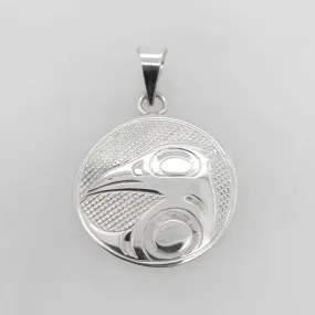 Silver Round Raven Spirit Pendant