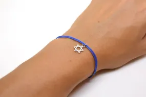 Silver Star of David bracelet, blue cord, handmade Jewish gift for her