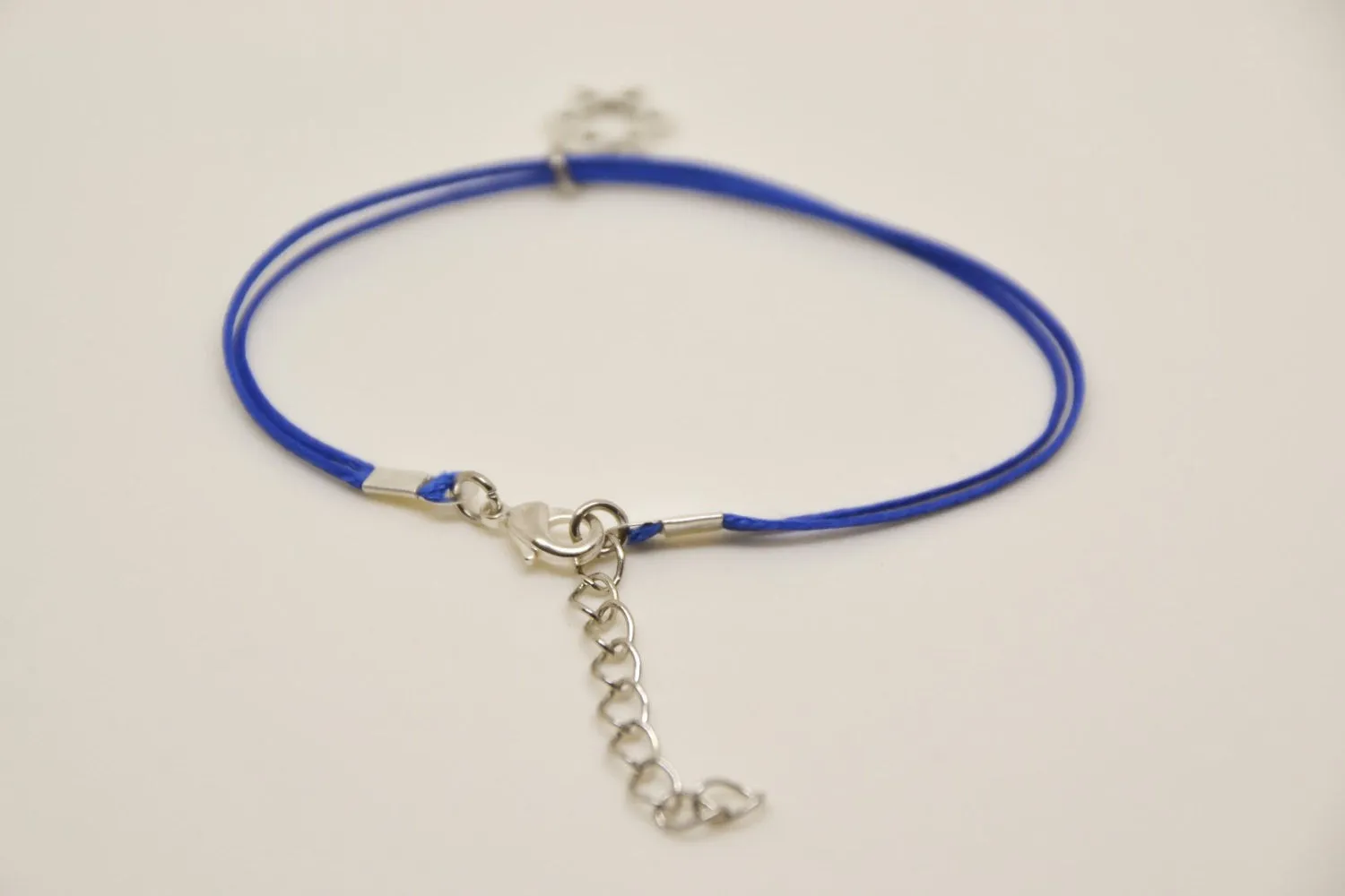 Silver Star of David bracelet, blue cord, handmade Jewish gift for her