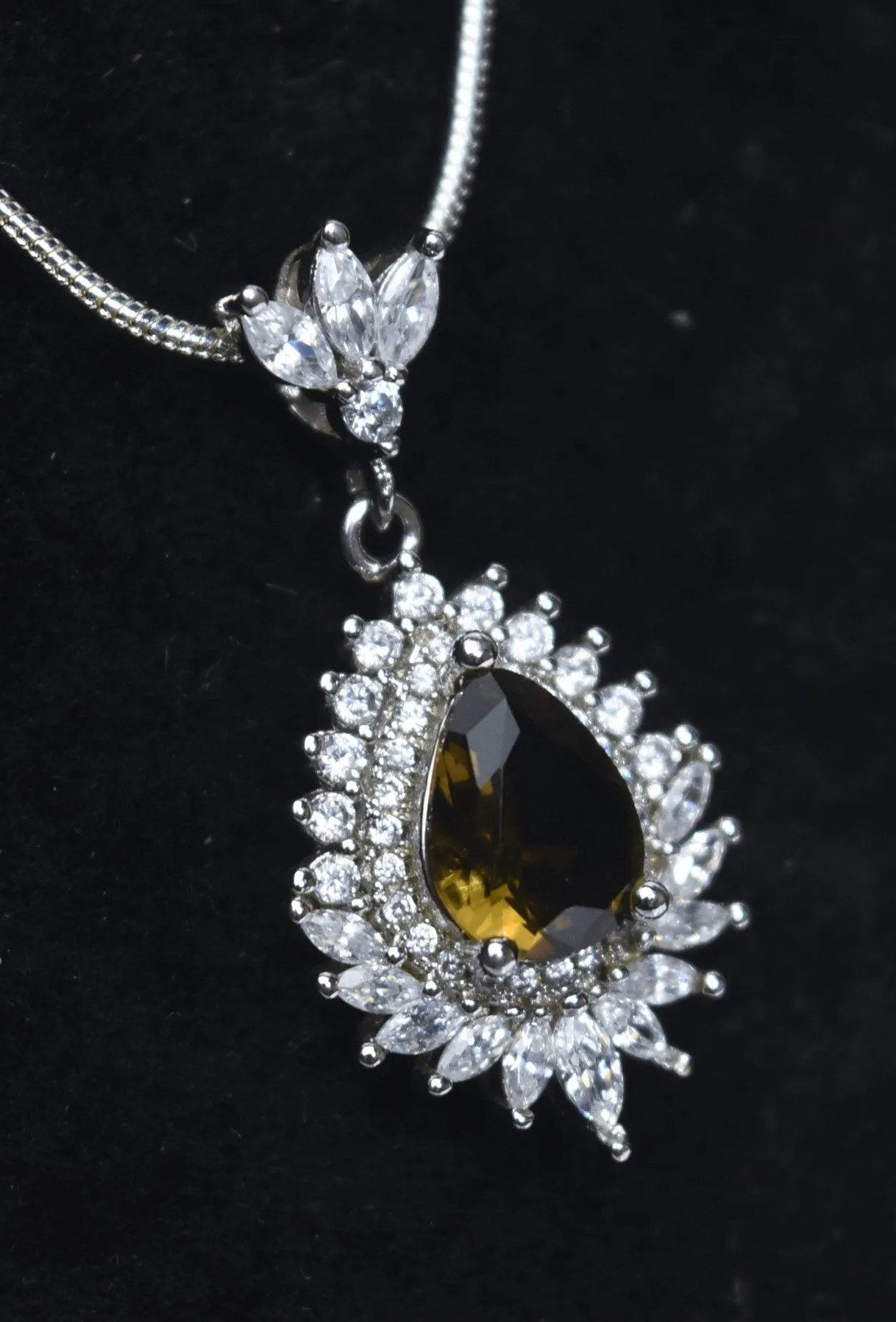 Smoky Quartz and White Topaz Sterling Silver Pendant on Sterling Silver Chain Necklace