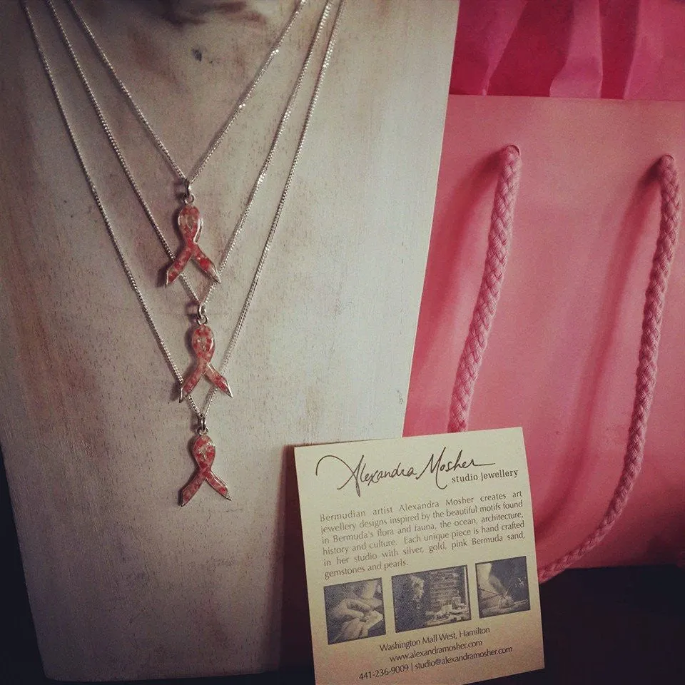 Splash ~ Breast Cancer Ribbon Pendant in Gold