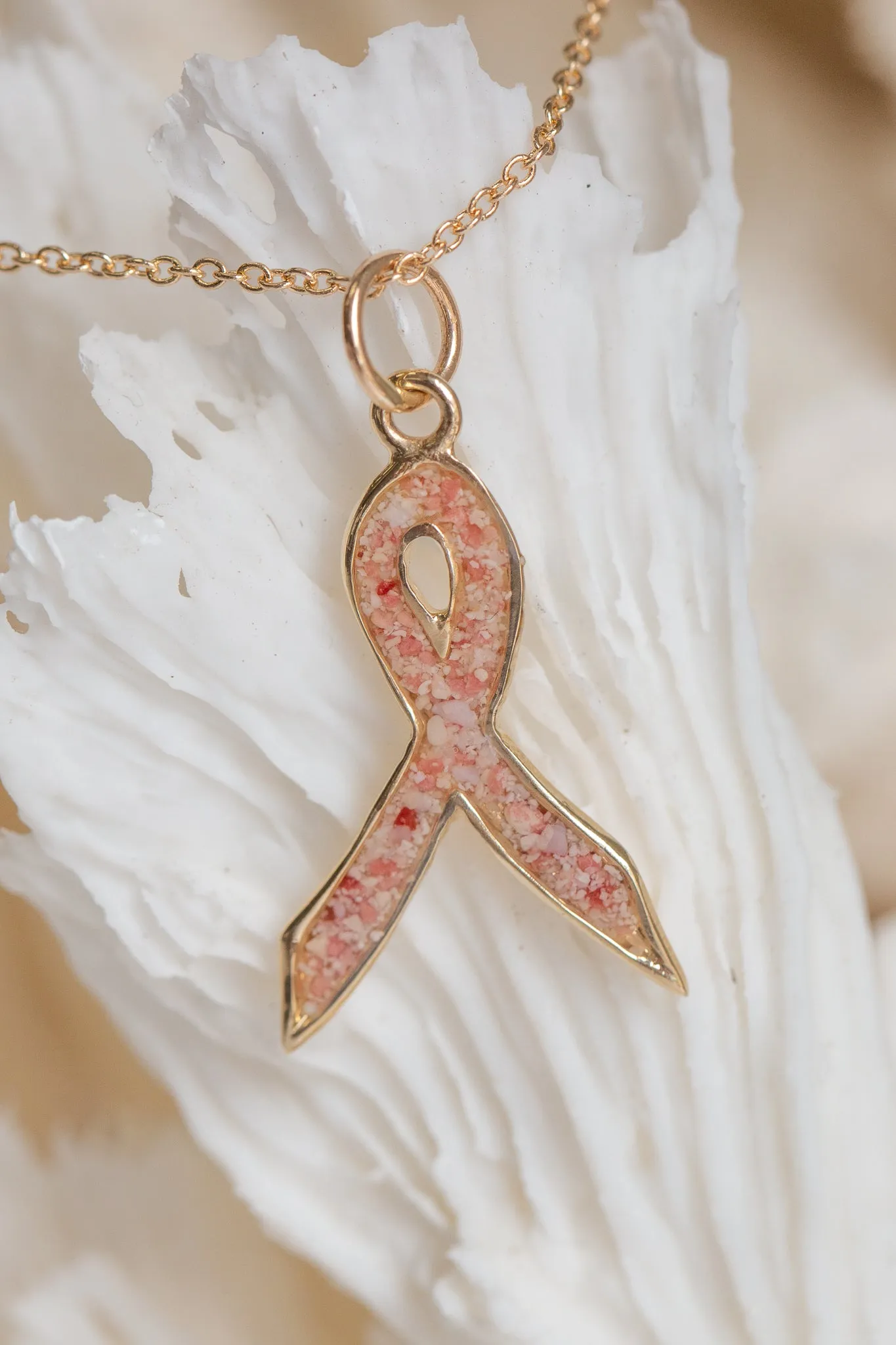 Splash ~ Breast Cancer Ribbon Pendant in Gold