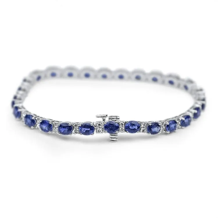 Springer's Collection 14k White Gold Ceylon Sapphire and Diamond Line Bracelet