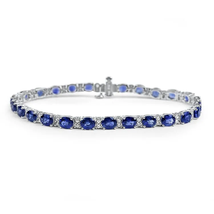 Springer's Collection 14k White Gold Ceylon Sapphire and Diamond Line Bracelet