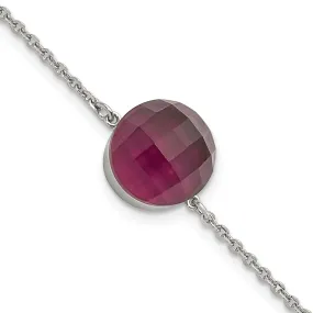 Stainless Steel Polished Maroon Glass Bracelet