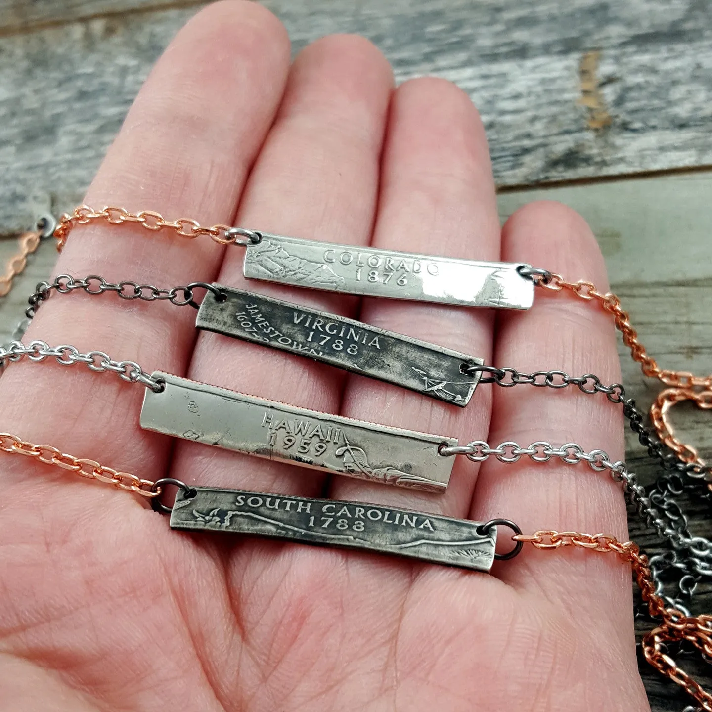 State Quarter Coin Bar Necklace