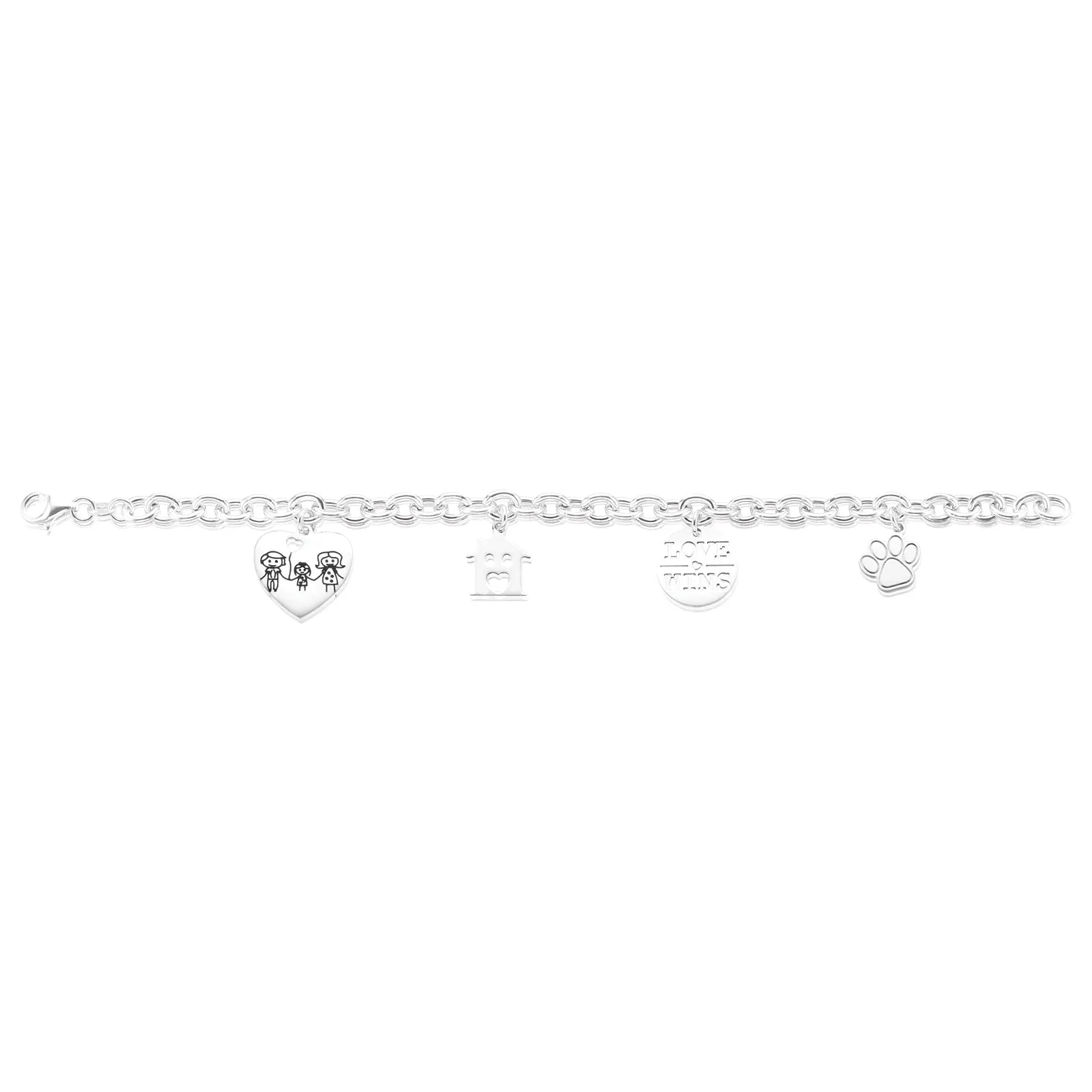 Sterling Silver 19cm Family Charm Bracelet