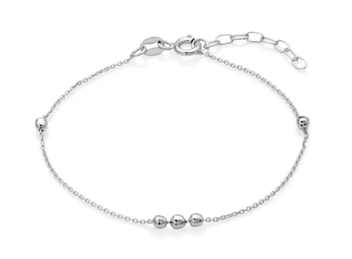 Sterling Silver 3mm Bead Station Bracelet 6.5" 1"