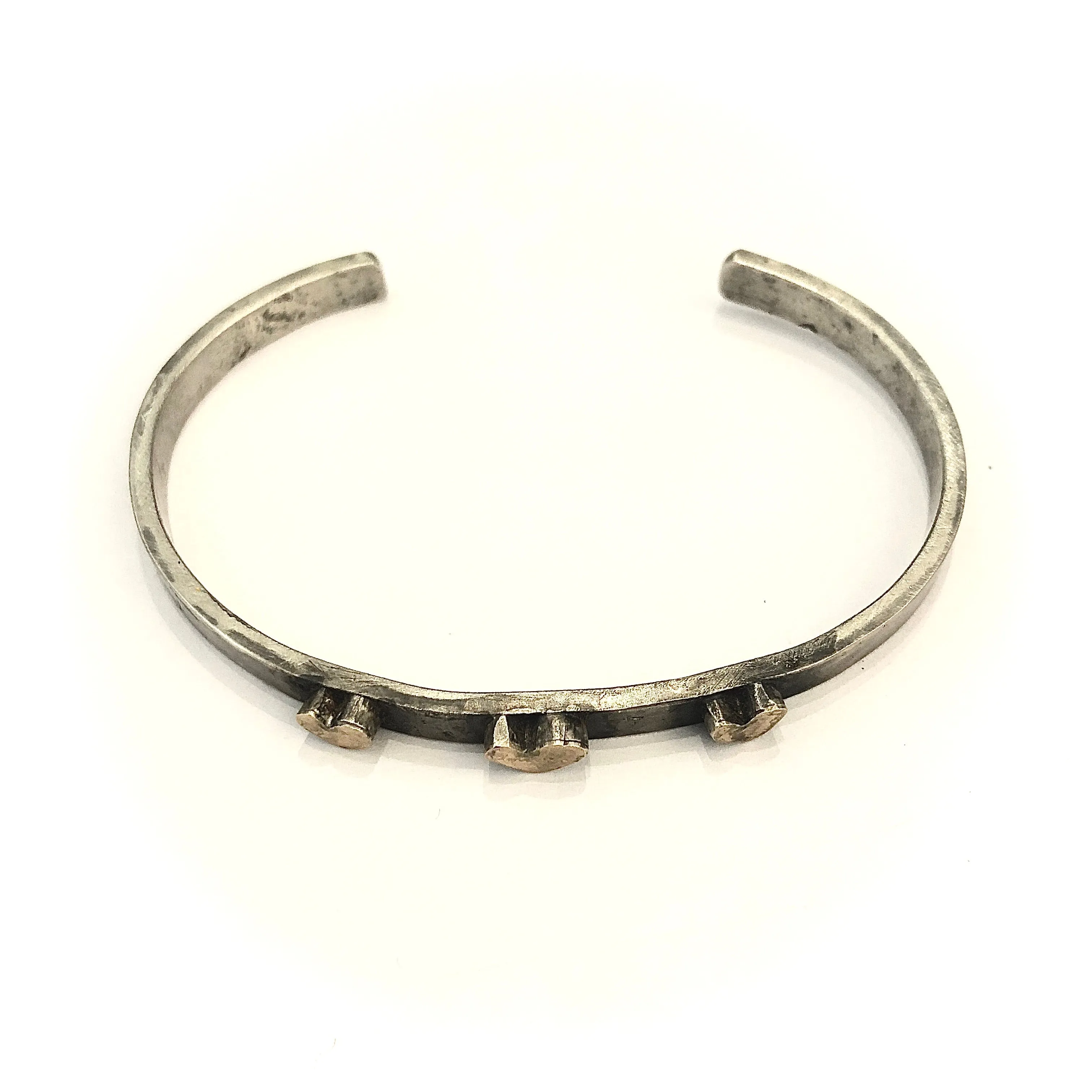 Sterling Silver Cuff Bracelet with 3 Gold Freeform Fearless Hearts