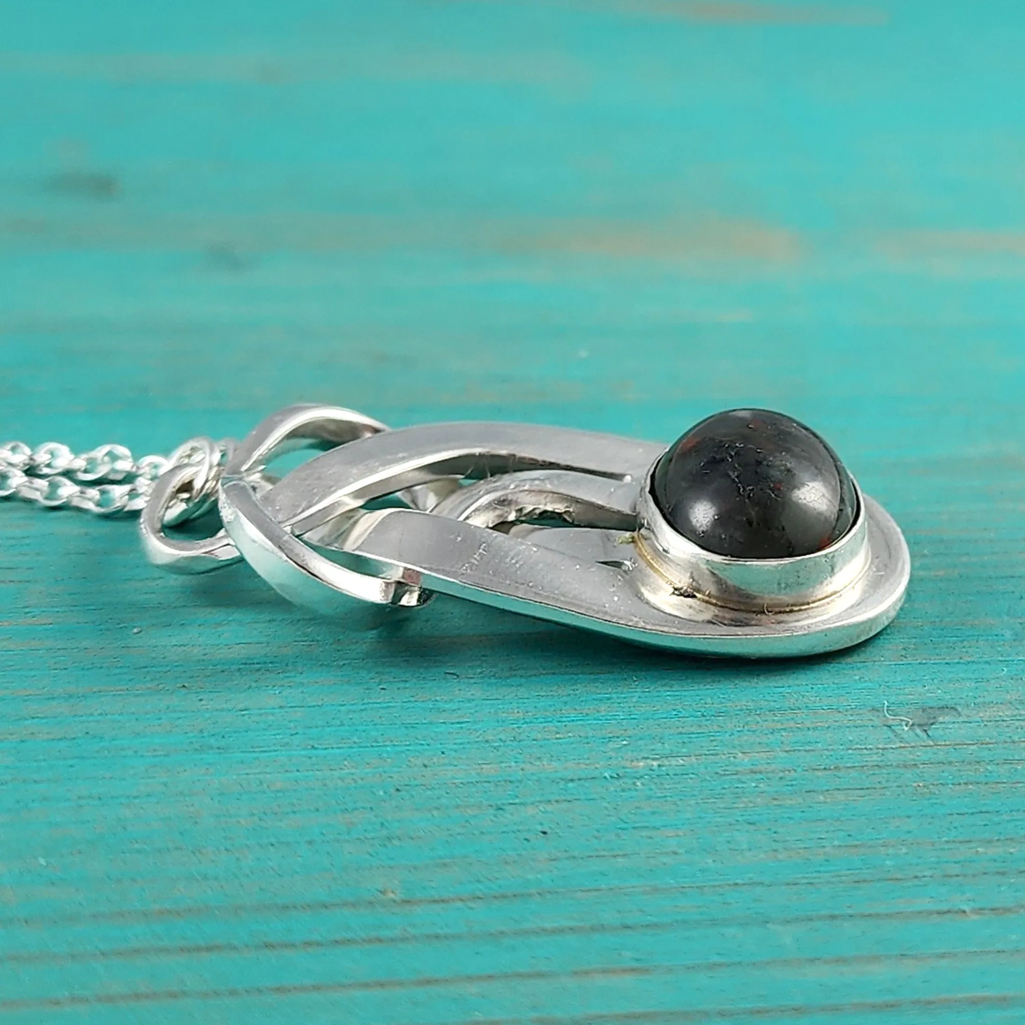 Sterling Silver Dragon's Blood Jasper Twisted Fork Pendant