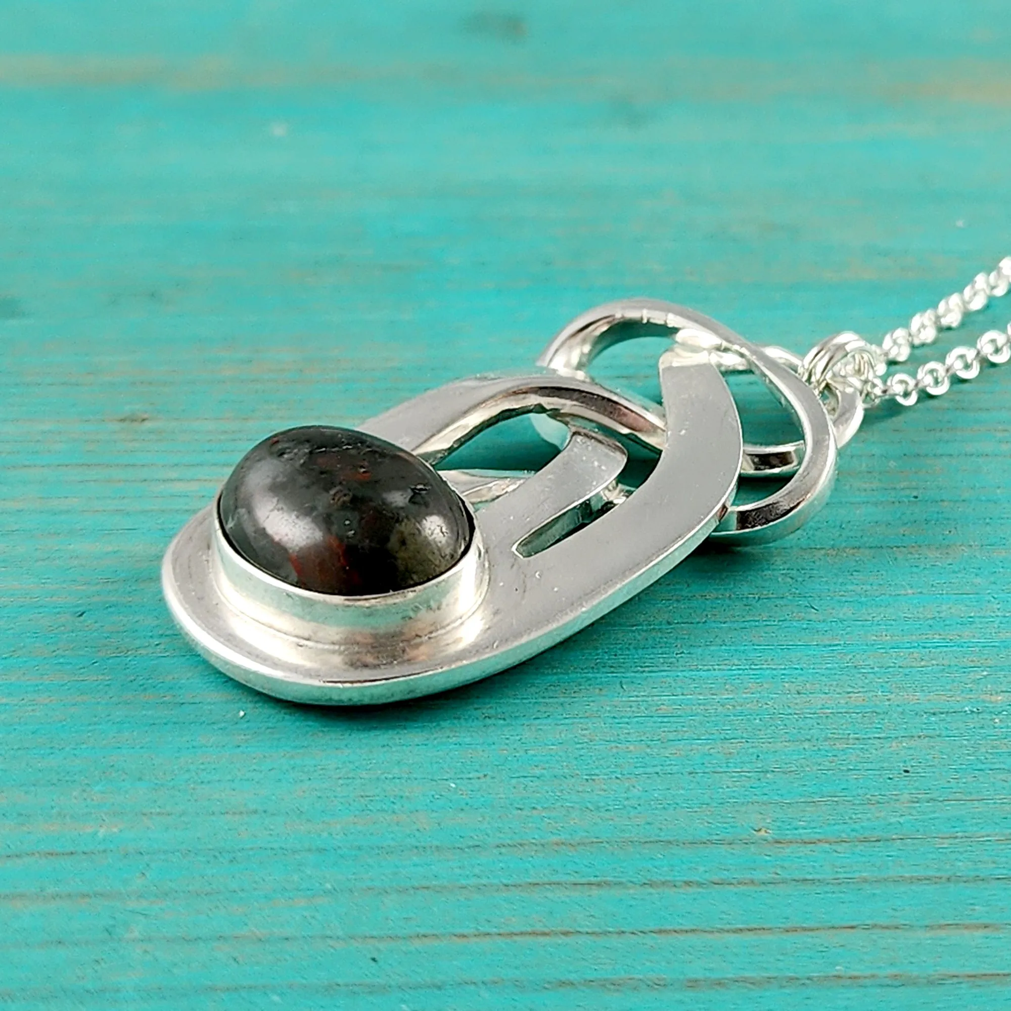 Sterling Silver Dragon's Blood Jasper Twisted Fork Pendant