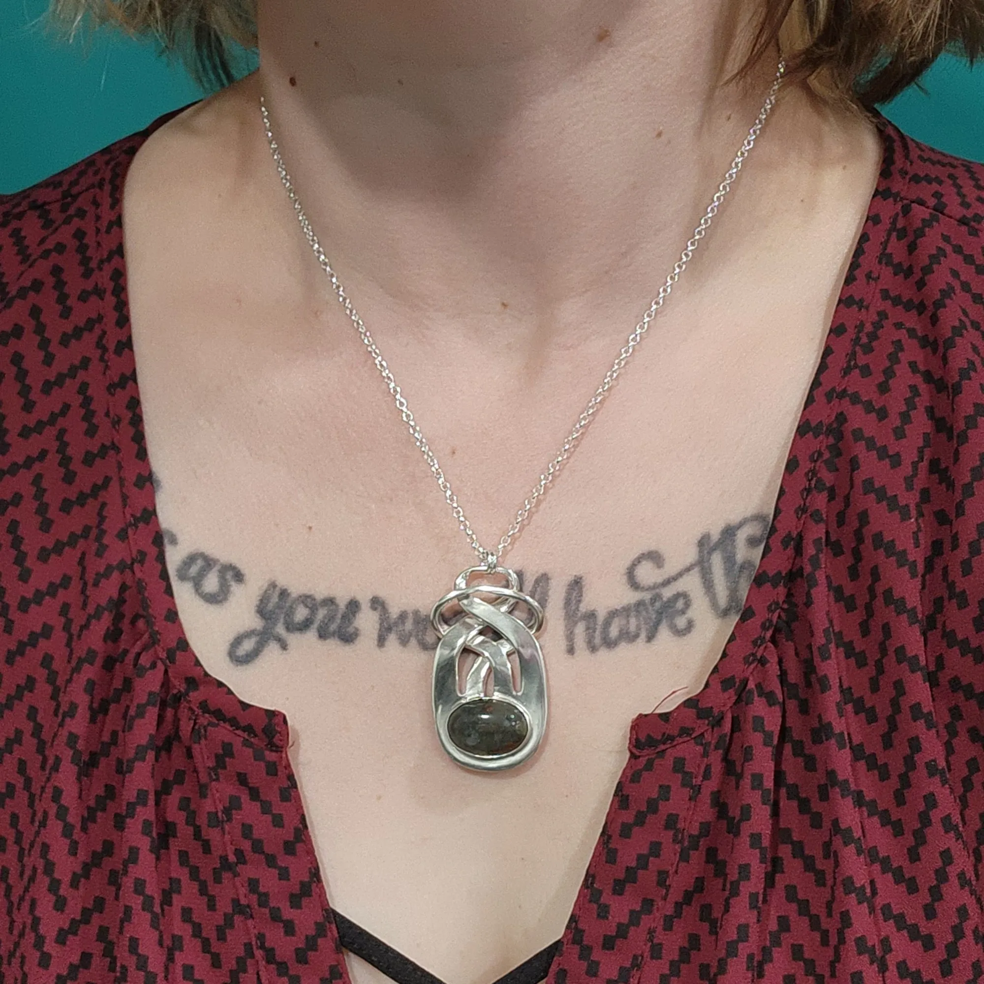 Sterling Silver Dragon's Blood Jasper Twisted Fork Pendant
