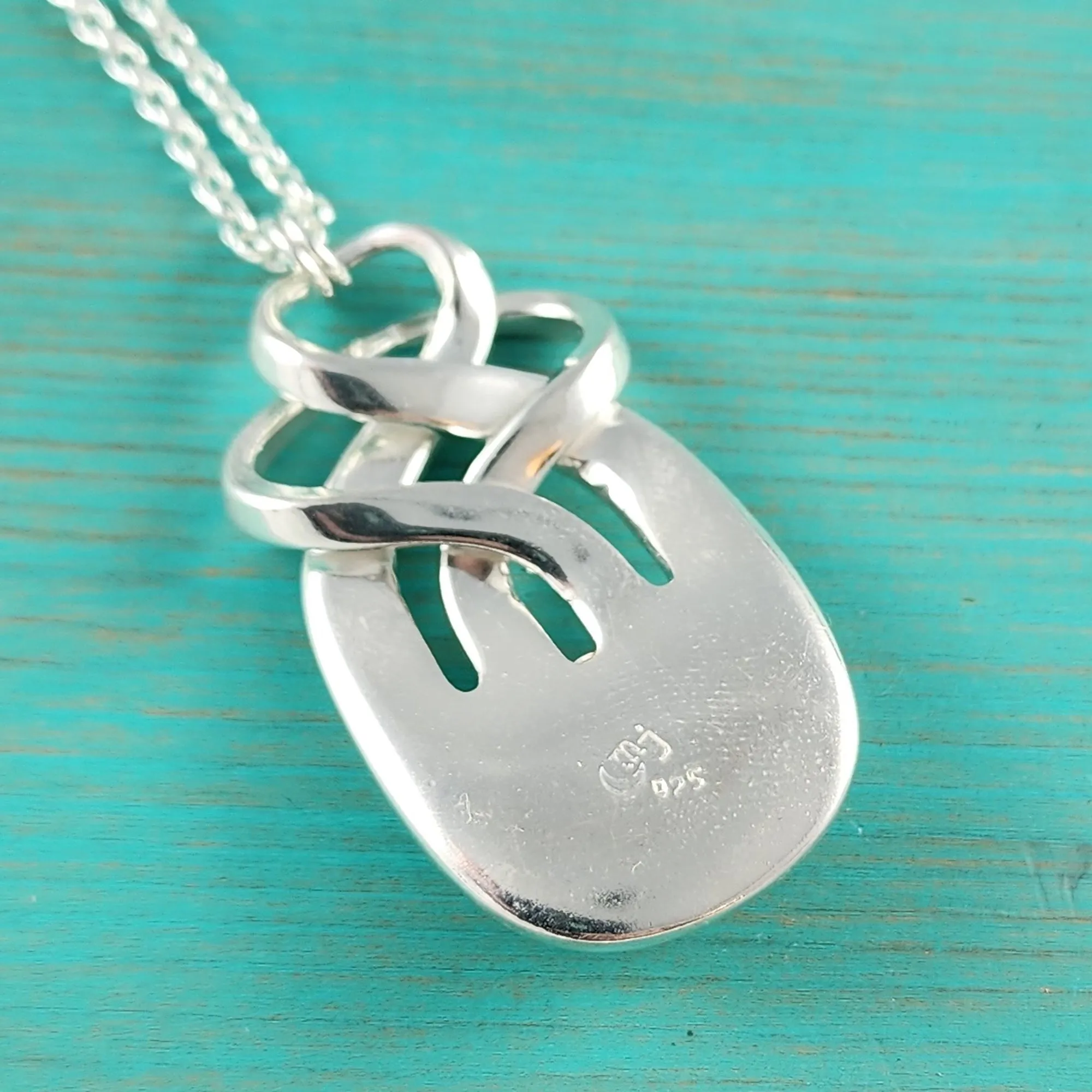 Sterling Silver Dragon's Blood Jasper Twisted Fork Pendant