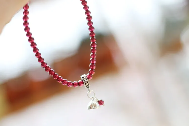 Sterling Silver Garnet Beaded Bracelet Handmade January Birthstone Jewelry for Women