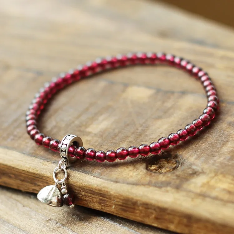 Sterling Silver Garnet Beaded Bracelet Handmade January Birthstone Jewelry for Women
