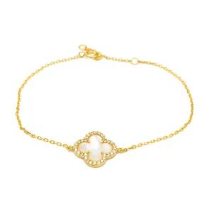 Sterling Silver Gold Plated CZ Clover Bracelet
