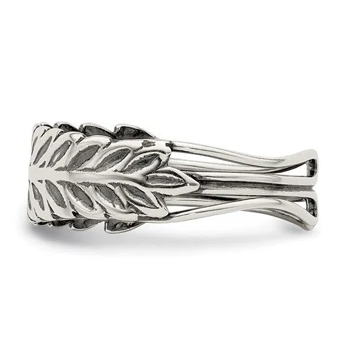 Sterling Silver Leaf Feather Antiqued Finish Toe Ring