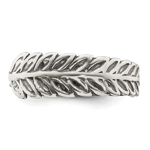 Sterling Silver Leaf Feather Antiqued Finish Toe Ring