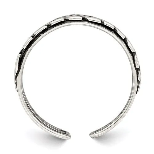 Sterling Silver Leaf Feather Antiqued Finish Toe Ring
