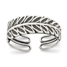 Sterling Silver Leaf Feather Antiqued Finish Toe Ring