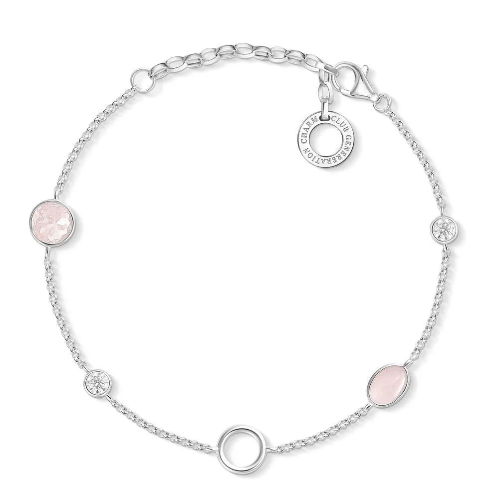Sterling Silver Thomas Sabo Charm Club Rose Quartz Bracelet 15-19cm