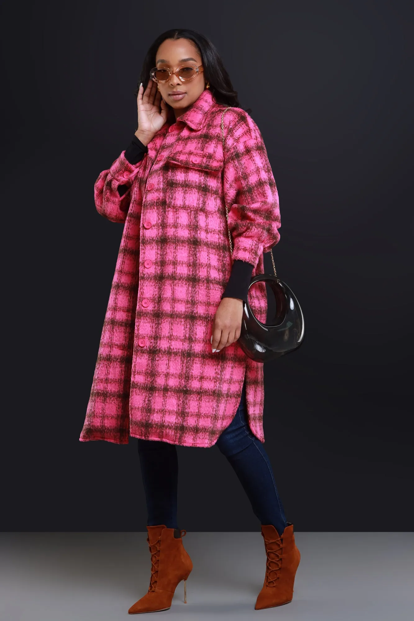 Stick With Me Oversized Flannel Coat - Pink