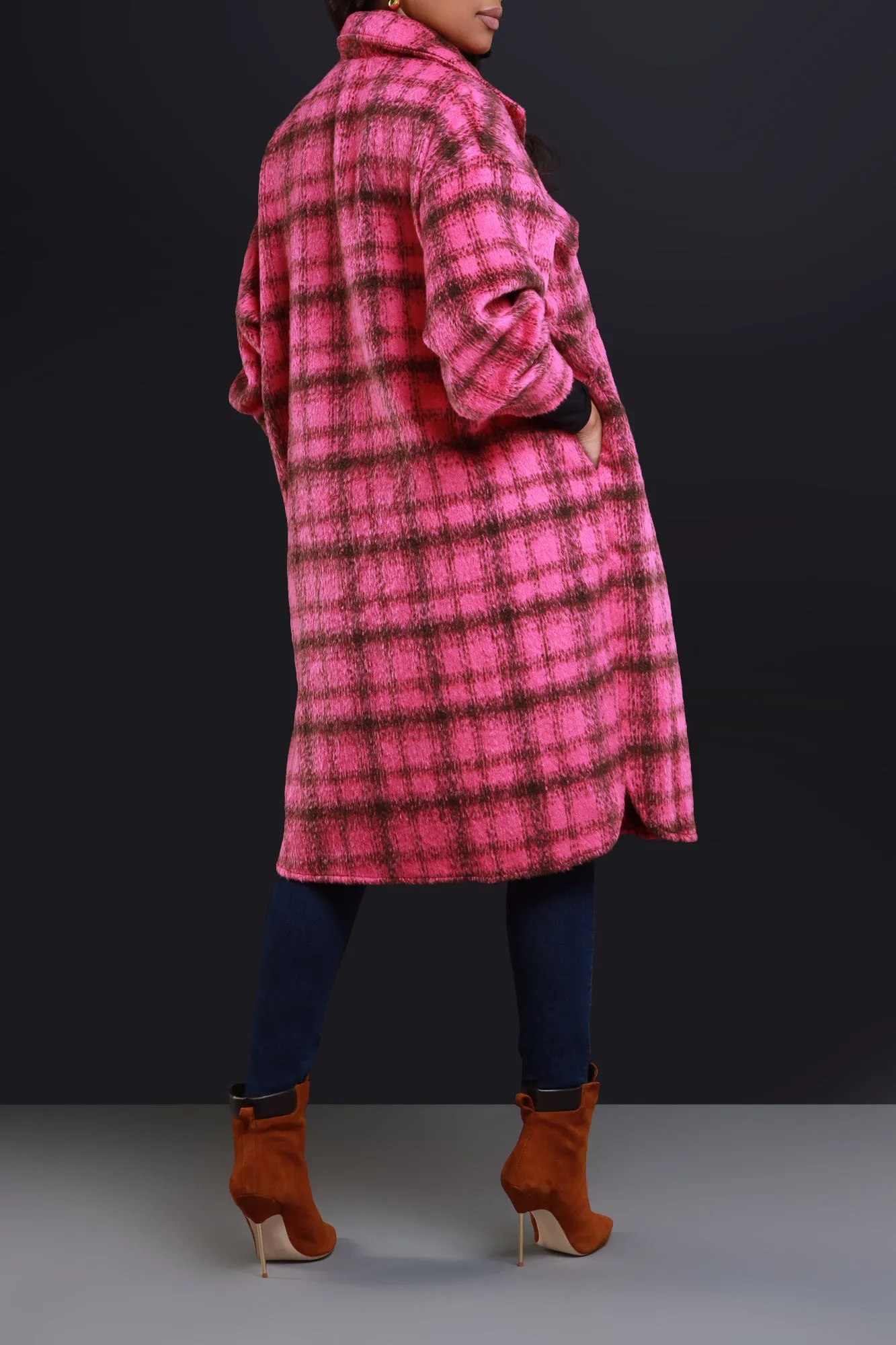 Stick With Me Oversized Flannel Coat - Pink