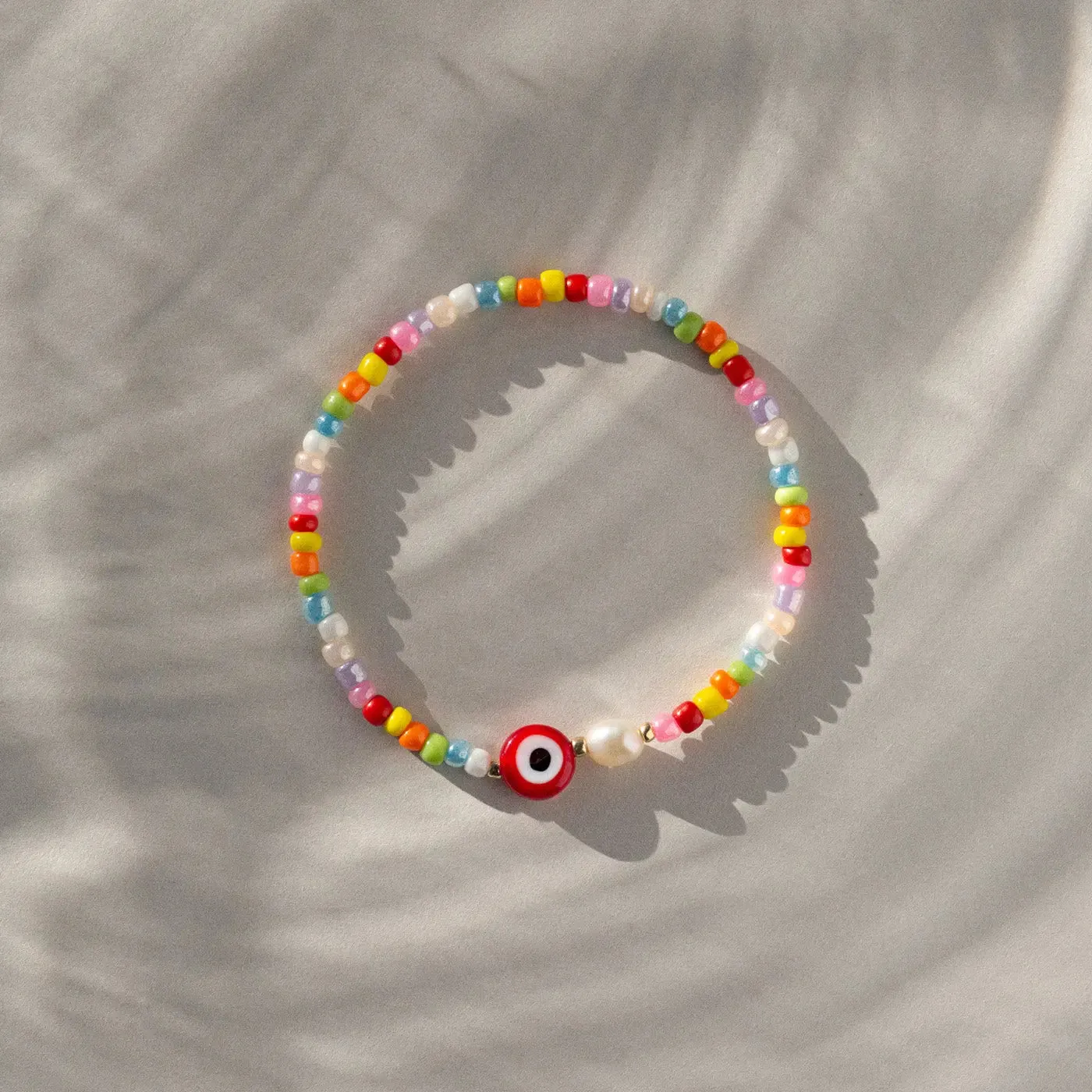 Suzy - Evil Eye Colourful Bead and Pearl Bracelet