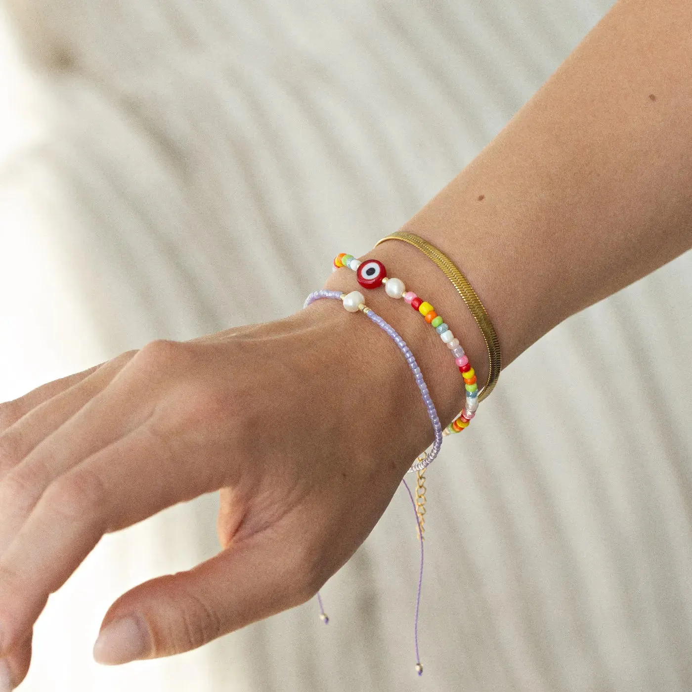 Suzy - Evil Eye Colourful Bead and Pearl Bracelet