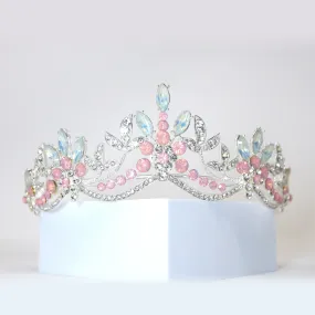 Swarovski Crystal Something Blue And Pink Opal And Floral Leaves Tiara , Bridal Tiara, Wedding Tiara, Crystal Wedding Crown, Tiara Bride