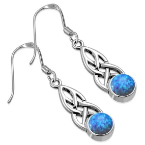 Synthetic Blue Opal Celtic Silver Earrings