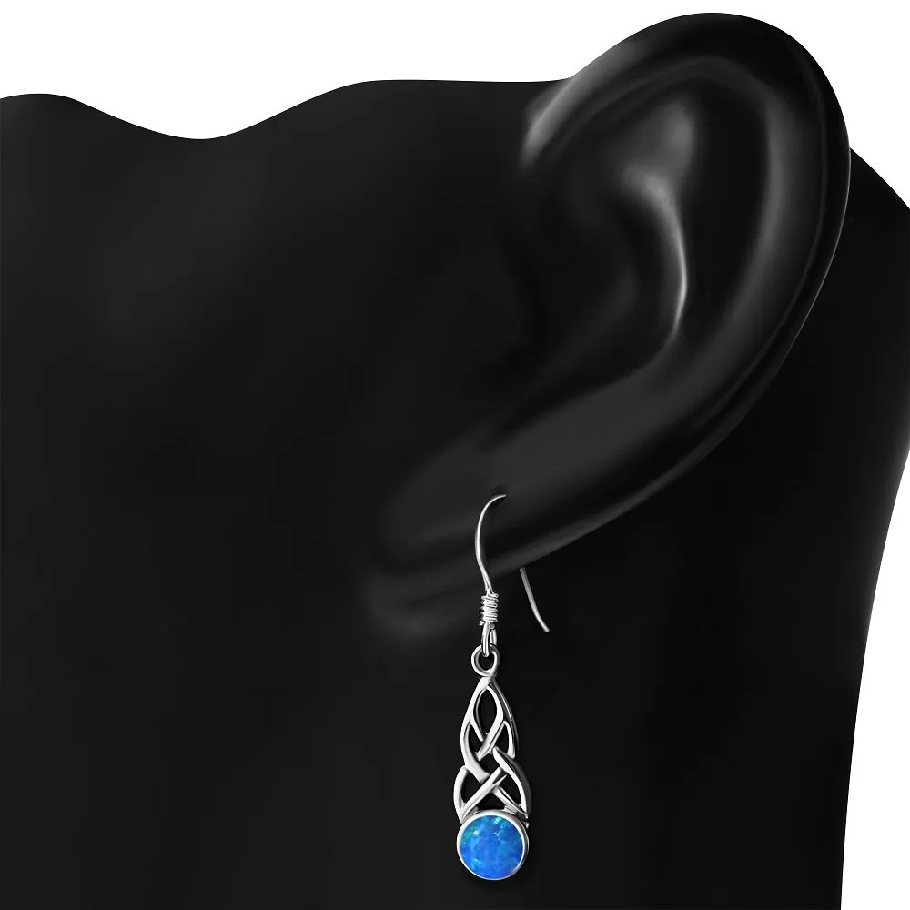 Synthetic Blue Opal Celtic Silver Earrings