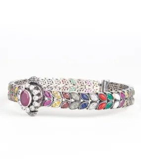The Ksemya Navarathna Silver Gemstone Bracelet (Oxidised/Size/2.2/2.4/2.6/2.8)