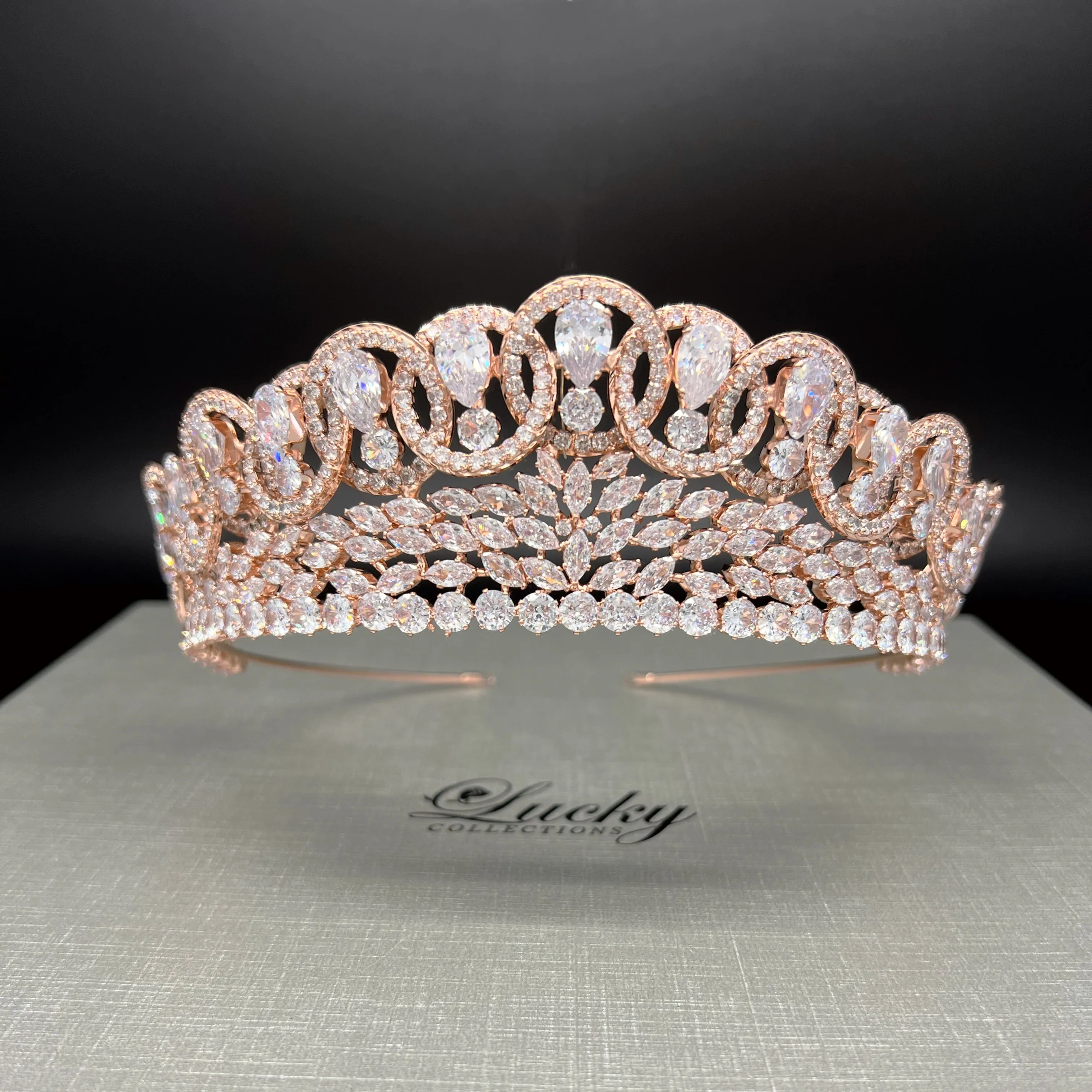 Tiara, Magnificent Zirconia Bridal Crown with Intertwined Circles by Lucky Collections ™