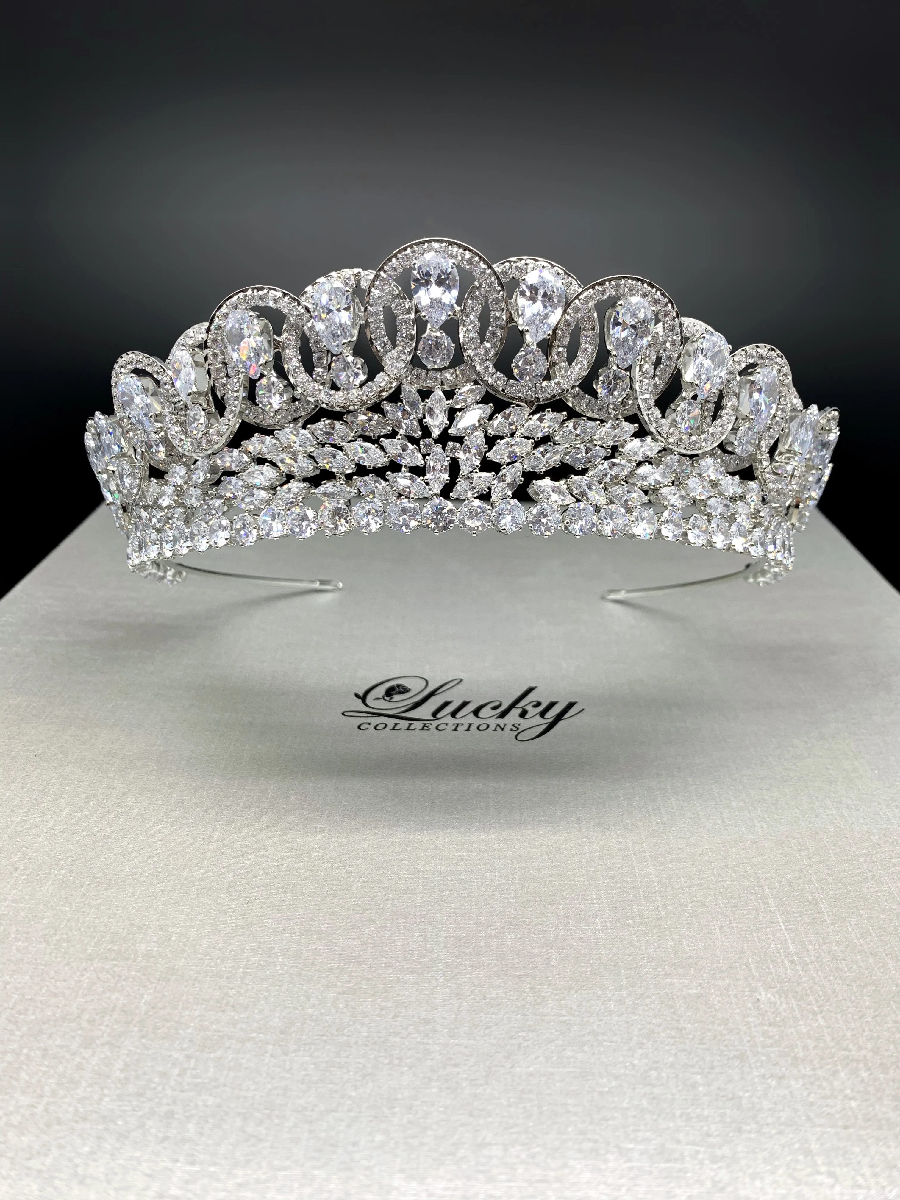 Tiara, Magnificent Zirconia Bridal Crown with Intertwined Circles by Lucky Collections ™