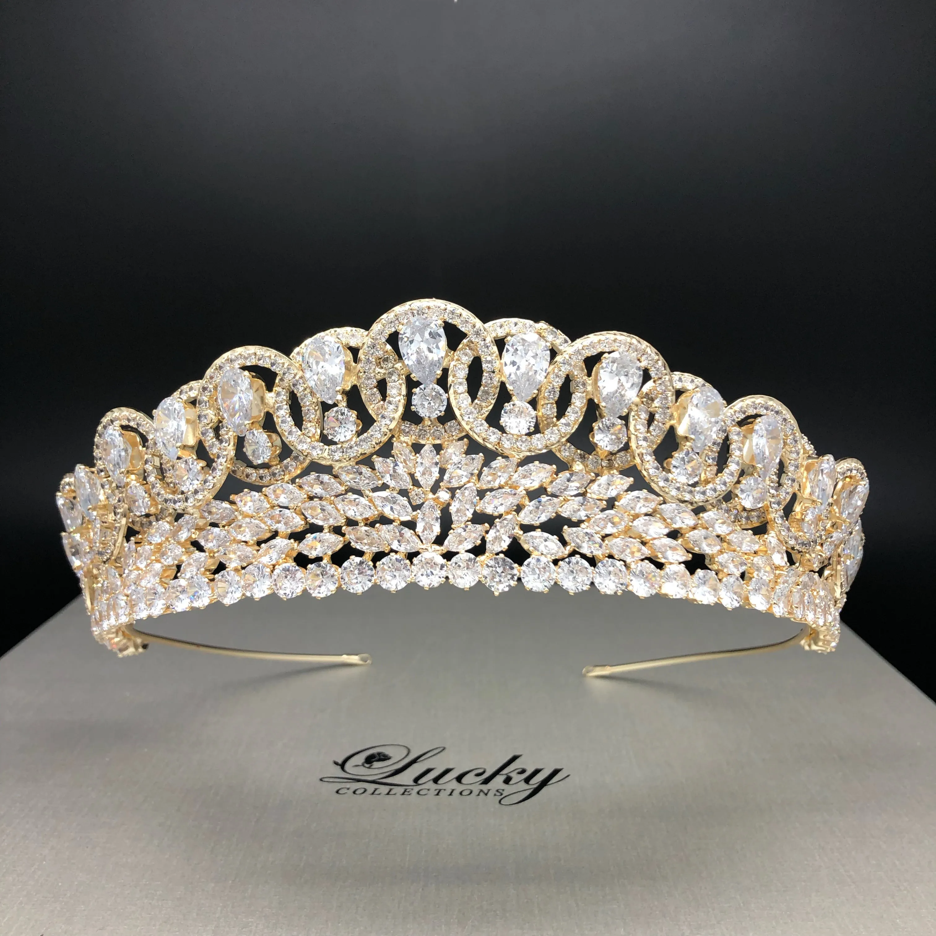 Tiara, Magnificent Zirconia Bridal Crown with Intertwined Circles by Lucky Collections ™