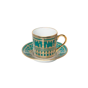 Tiara Peacock Blue & Gold Coffee Cup & Saucer