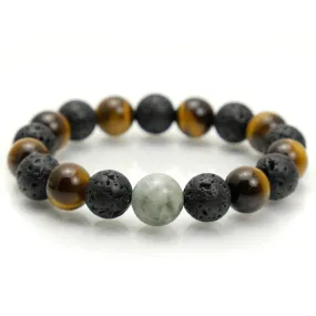Tiger's Eye   Lava Stone   Jade Stretch Bracelet #1