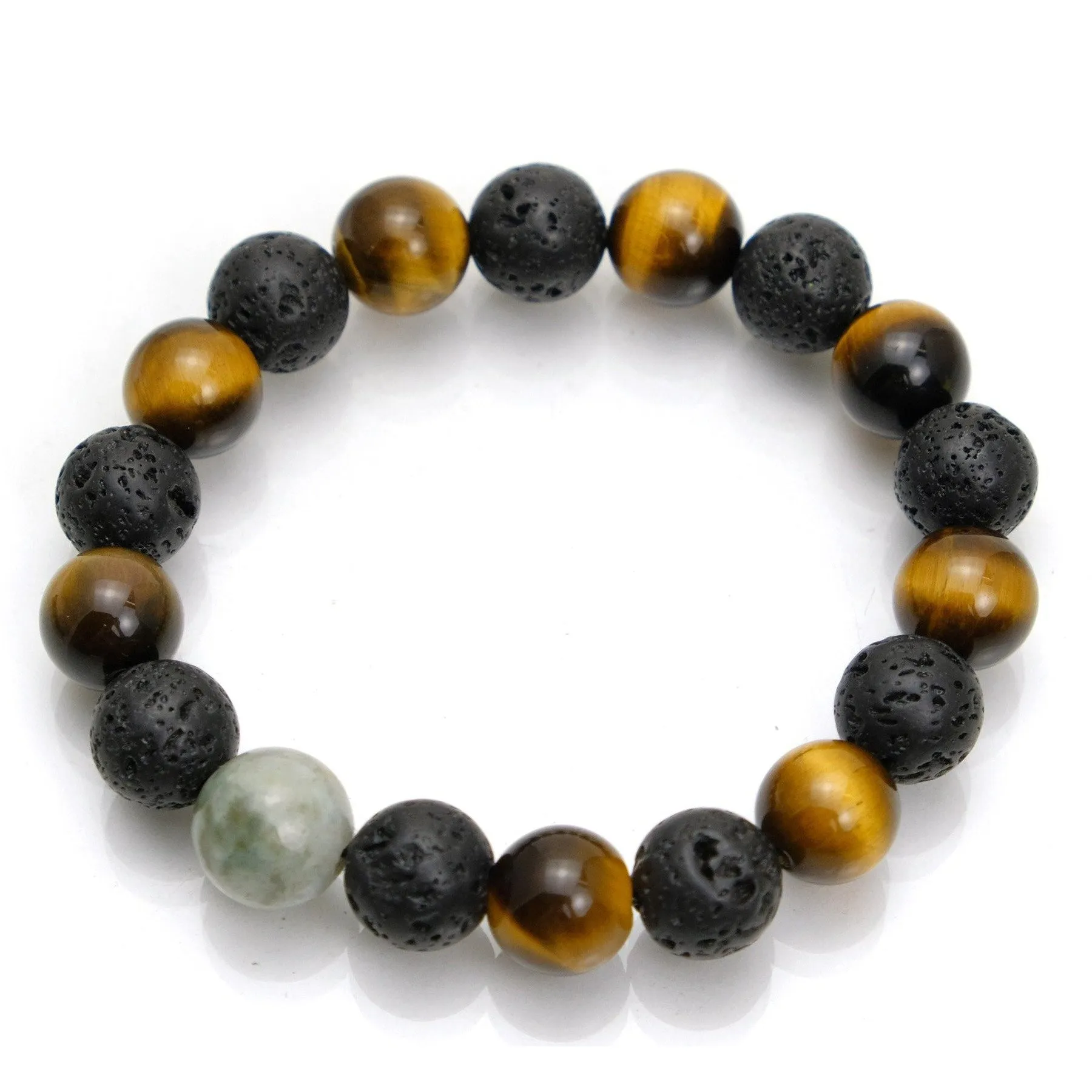 Tiger's Eye   Lava Stone   Jade Stretch Bracelet #1