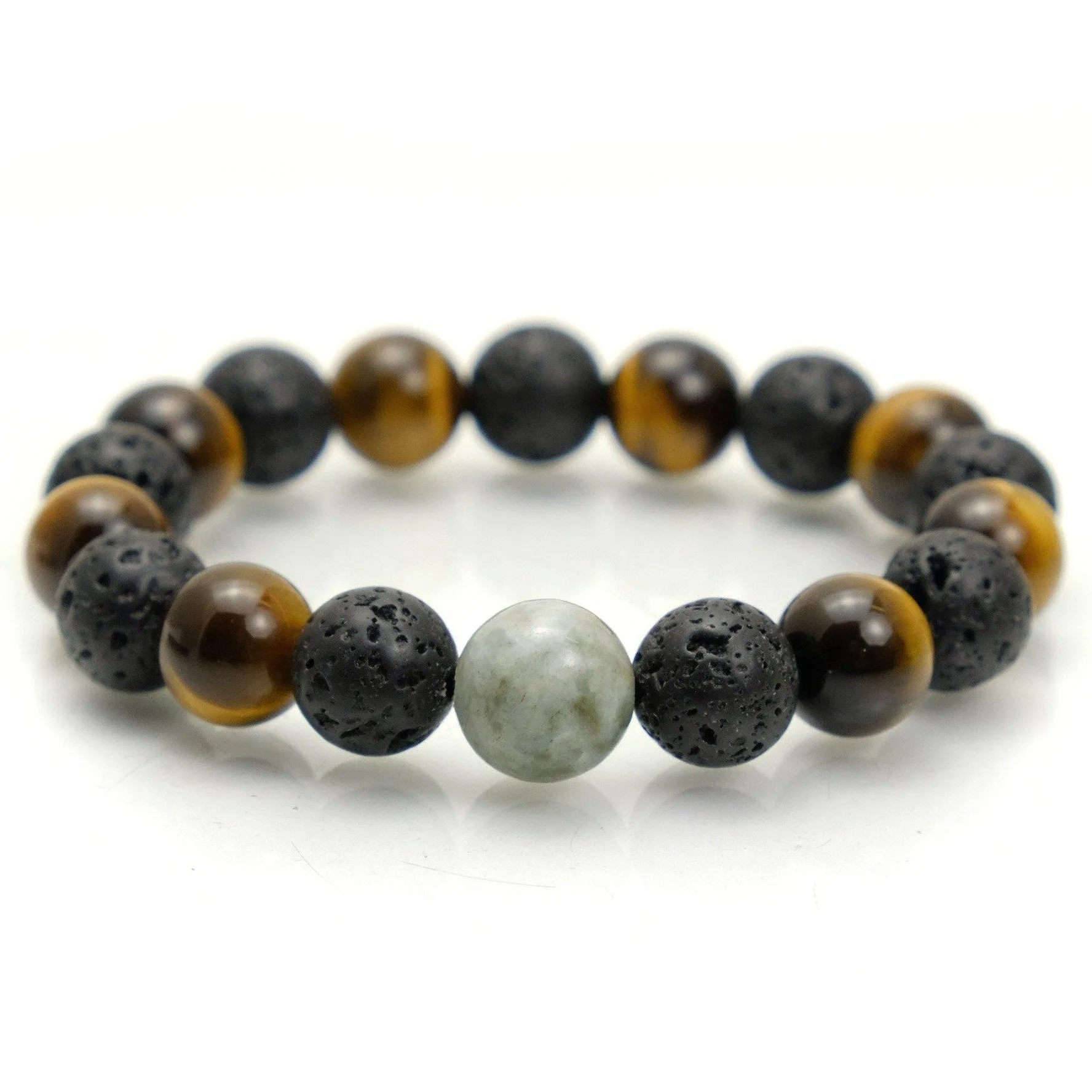Tiger's Eye   Lava Stone   Jade Stretch Bracelet #1