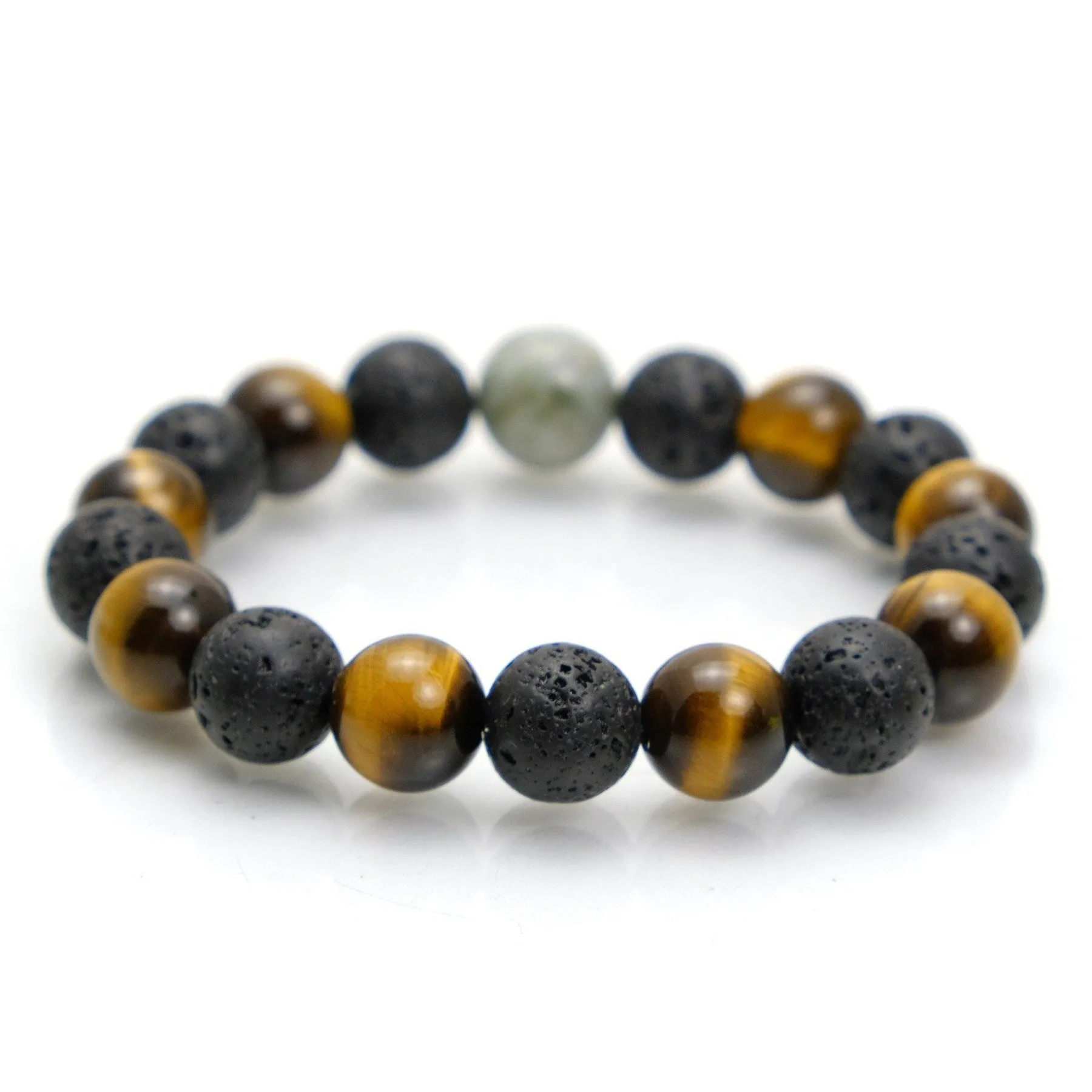 Tiger's Eye   Lava Stone   Jade Stretch Bracelet #1